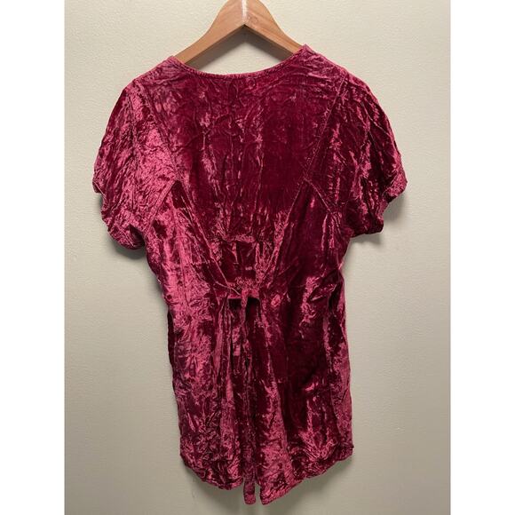 Vintage Womens Tunic Large Red Velvet Embroidered Whimsigoth Boho Witchy 90s - Picture 2 of 7